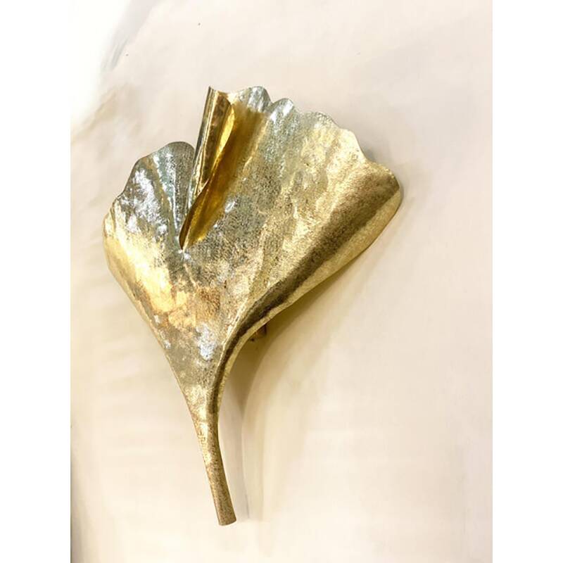 Contemporary Italian Brass Leaf Wall Sconce by Simoeng