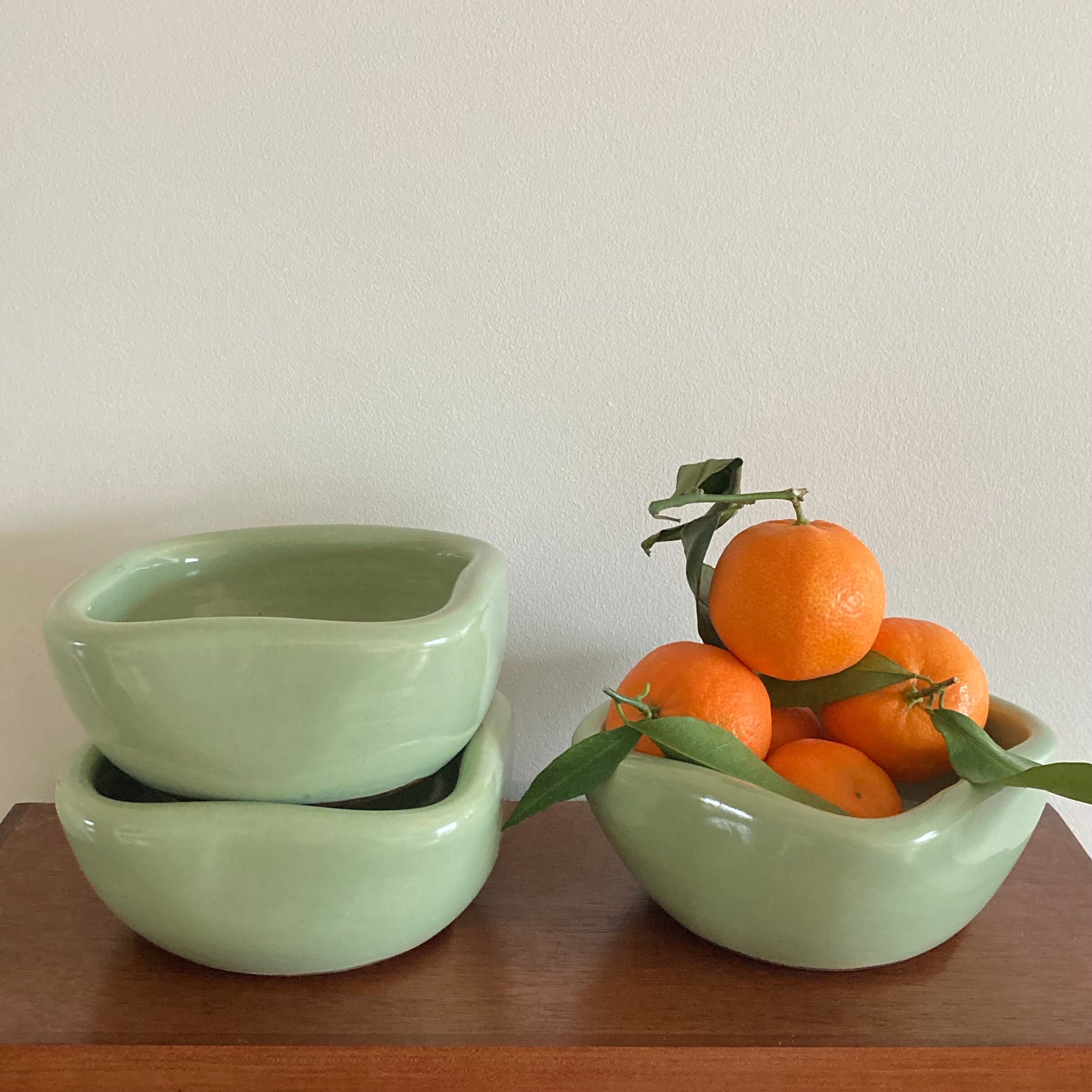 3 bowls 50s celadon Keramos