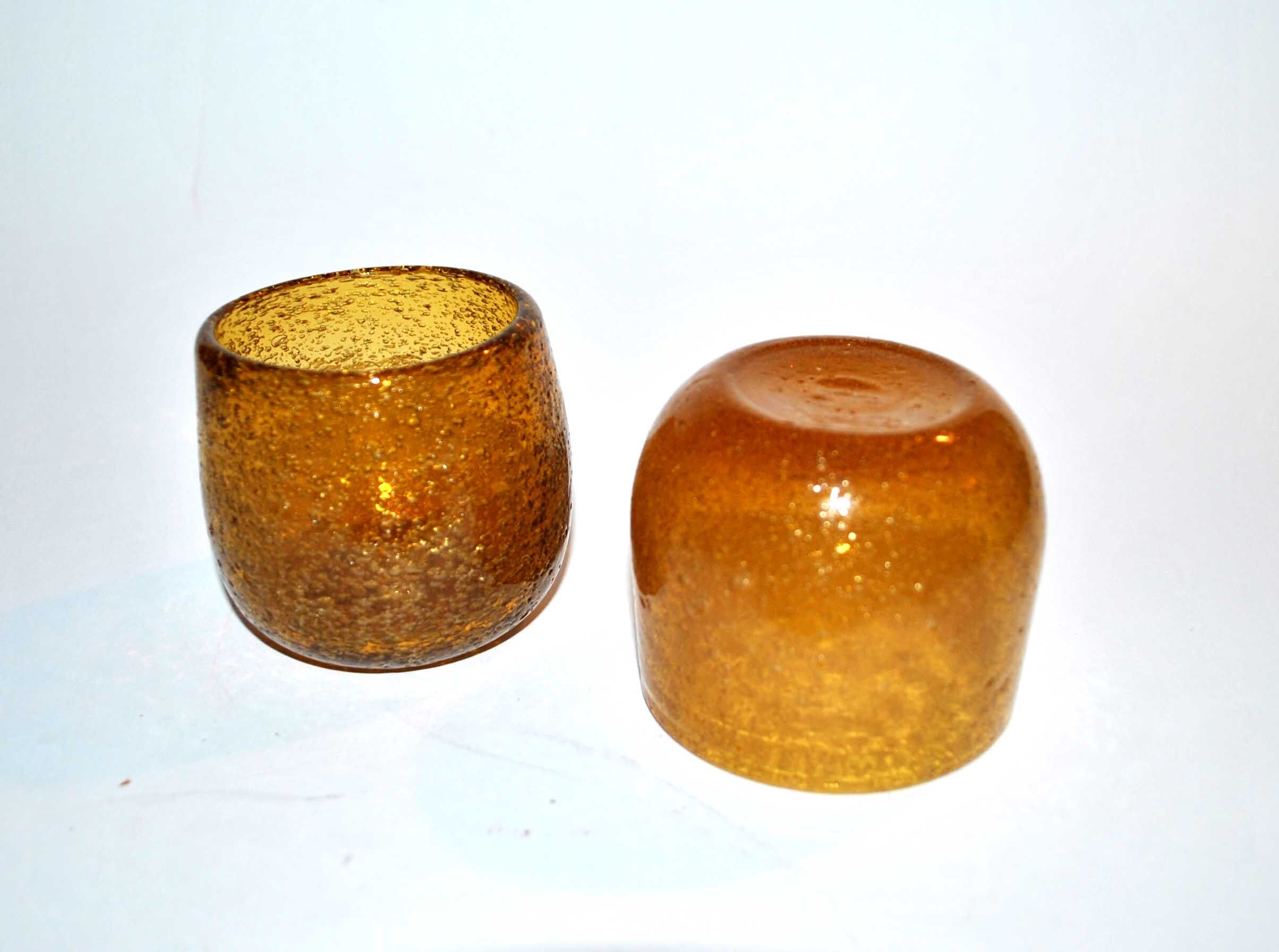 Lot 2 Glasses cup bubbled glass BIOT - Acid yellow glass Photophore VINTAGE