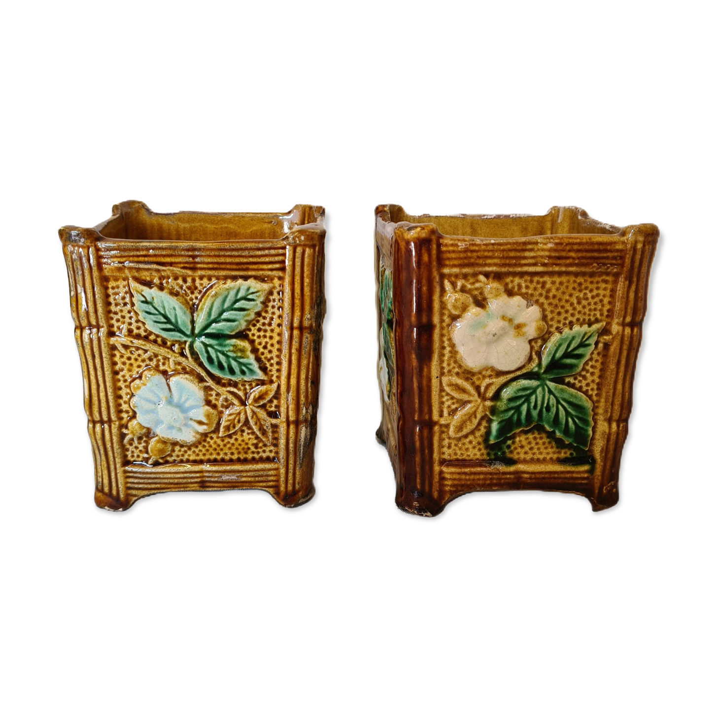 French Art Nouveau Square Flower Pots, Late 19th Century