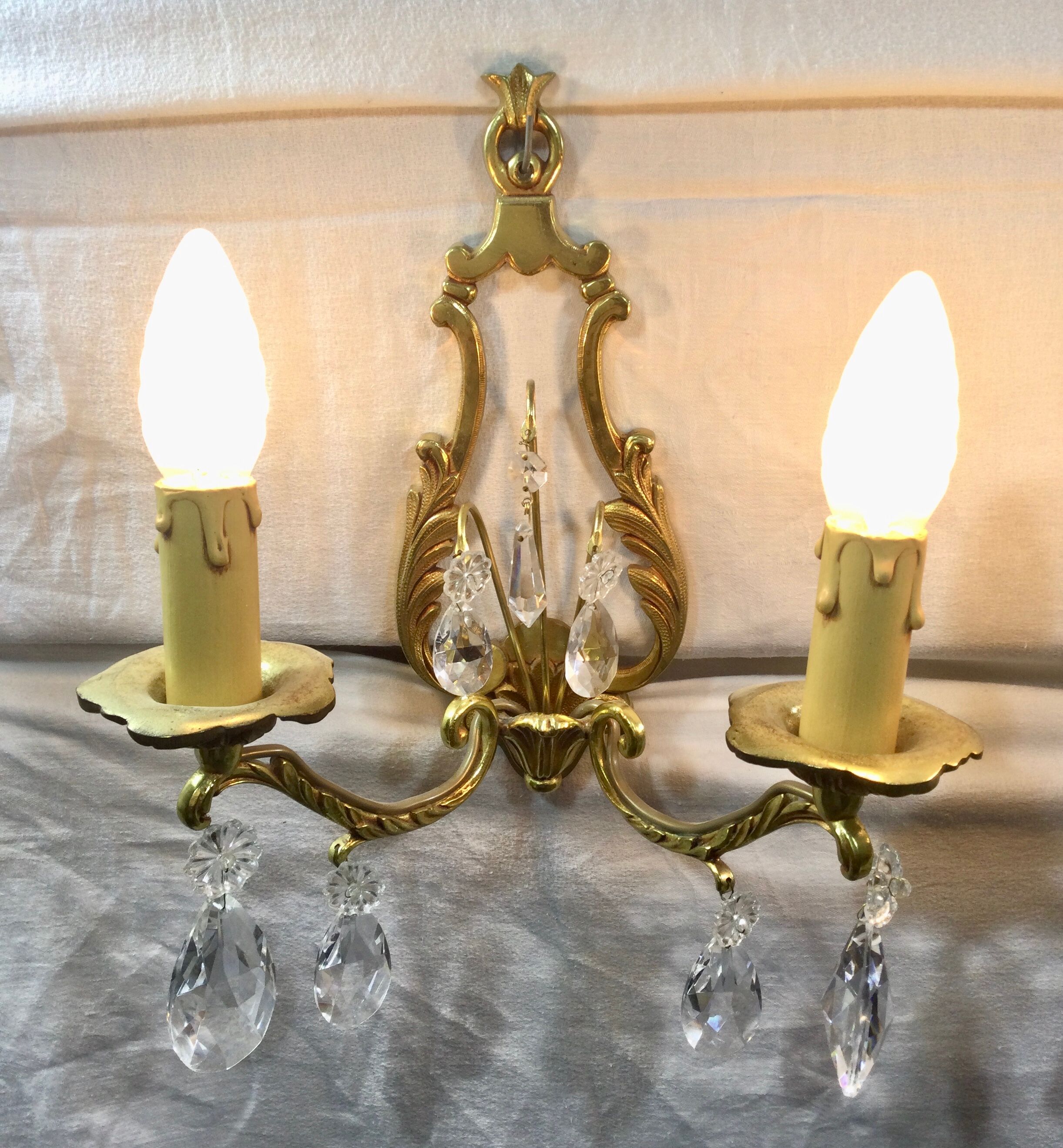 Pair of Wall Lamp Bronze And Crystal 2 Lights
