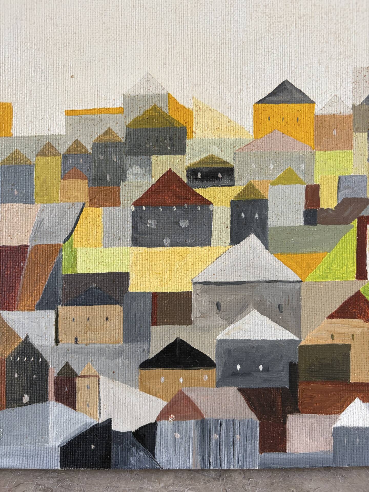 Cubist city, oil on canvas signed Remi 1986