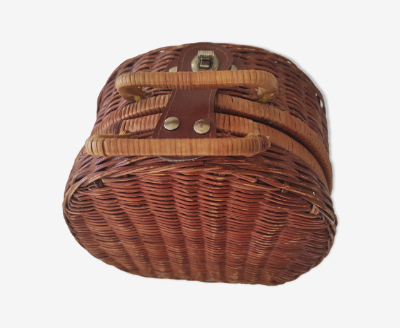 Sac à main en osier des années 1950/ 1960 avec sangles en cuir