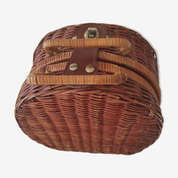 Wicker handbag from the 1950s/ 1960s with leather straps