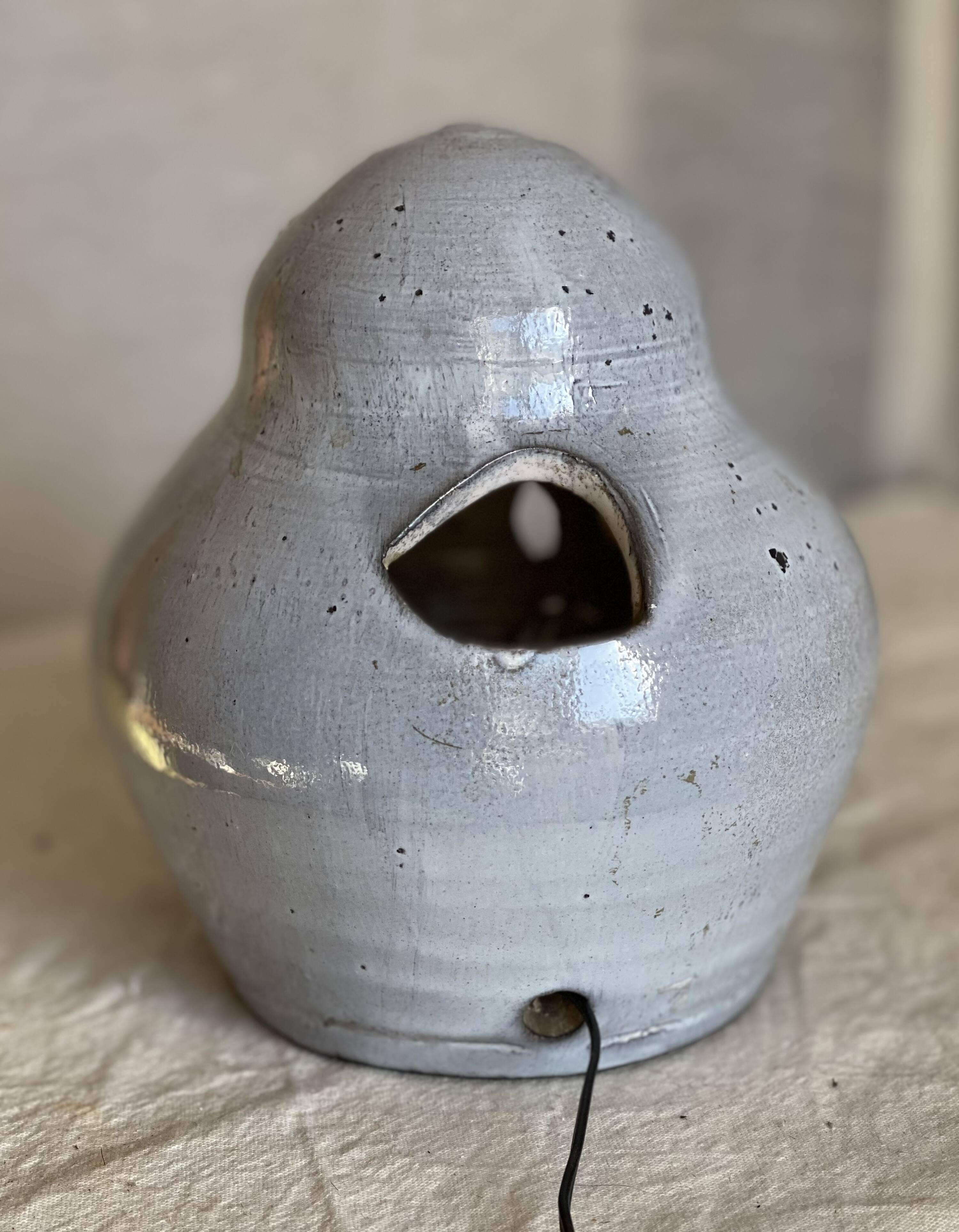 Zoomorphic ceramic night light by Honoré Camos in Vallauris, vintage owl 1960