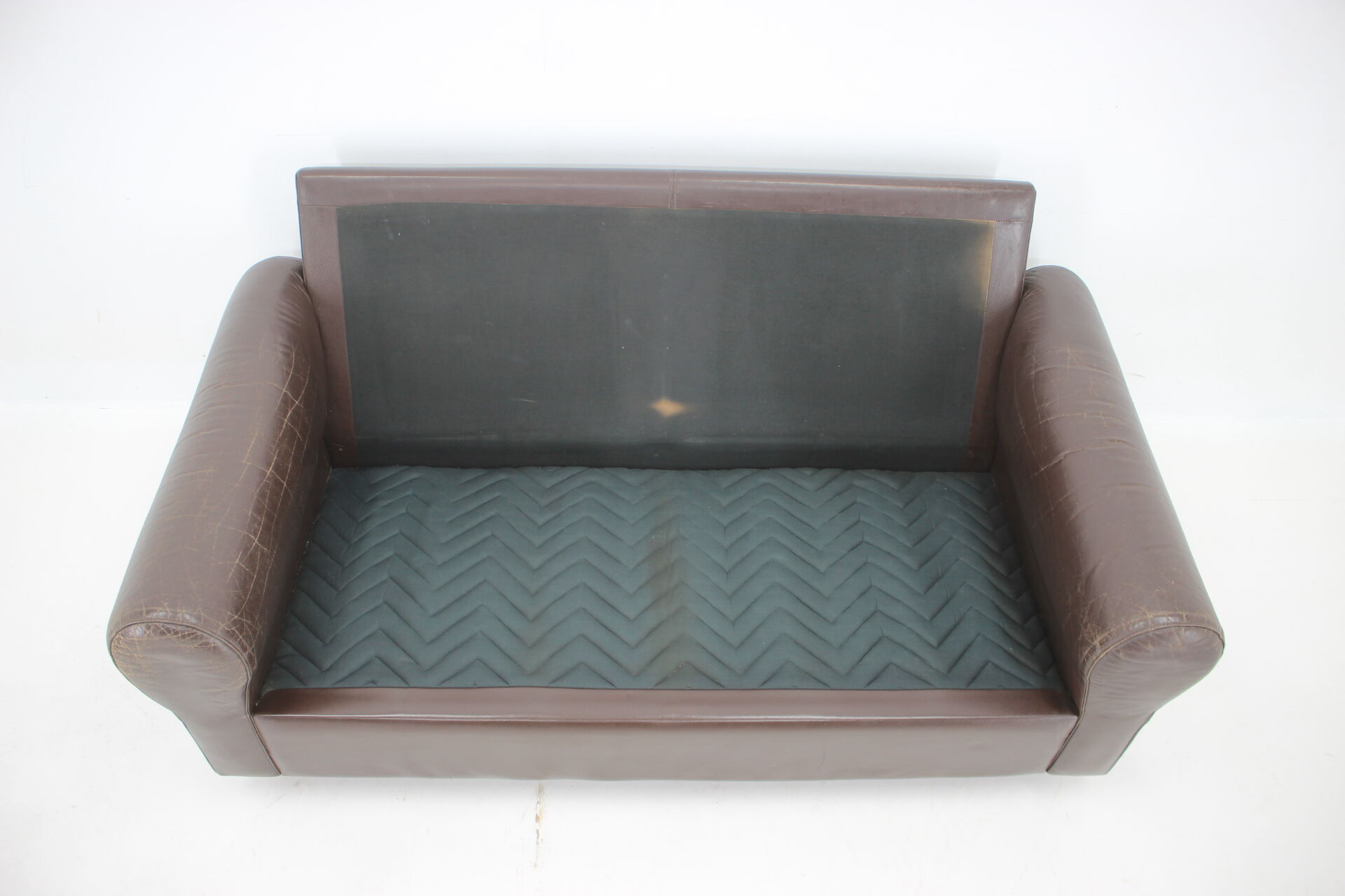 1970s Danish Brown Leather 2 Seater Sofa