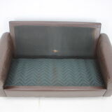 1970s Danish Brown Leather 2 Seater Sofa