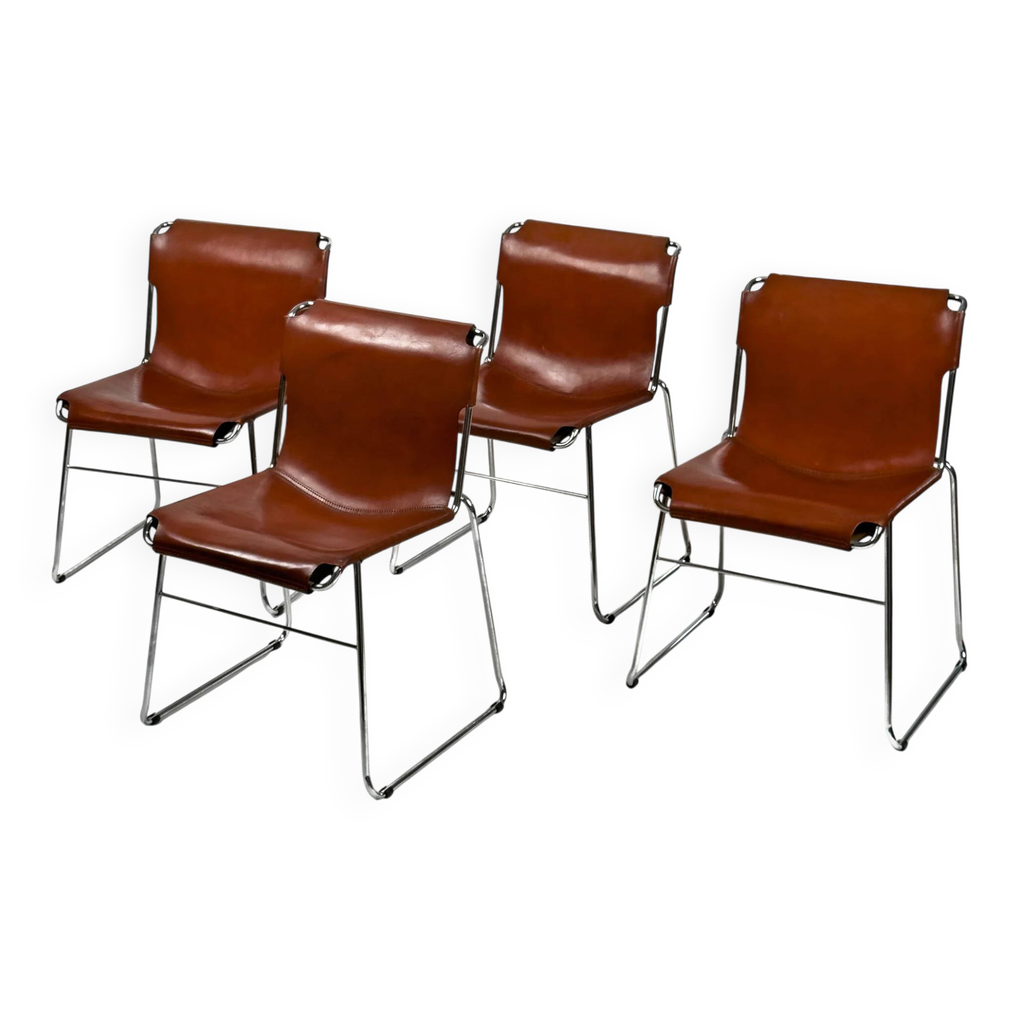 Set of 4 vintage Italian chrome & leather chairs 1970s