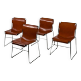 Set of 4 vintage Italian chrome & leather chairs 1970s