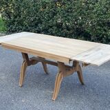 Renovated art deco table in solid oak, rectangular, extendable, 220cm