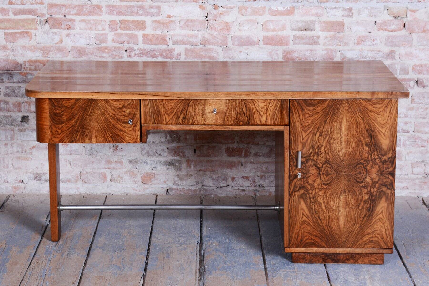 Art Deco Walnut Writing Desk from Up Závody, Czech, 1930s