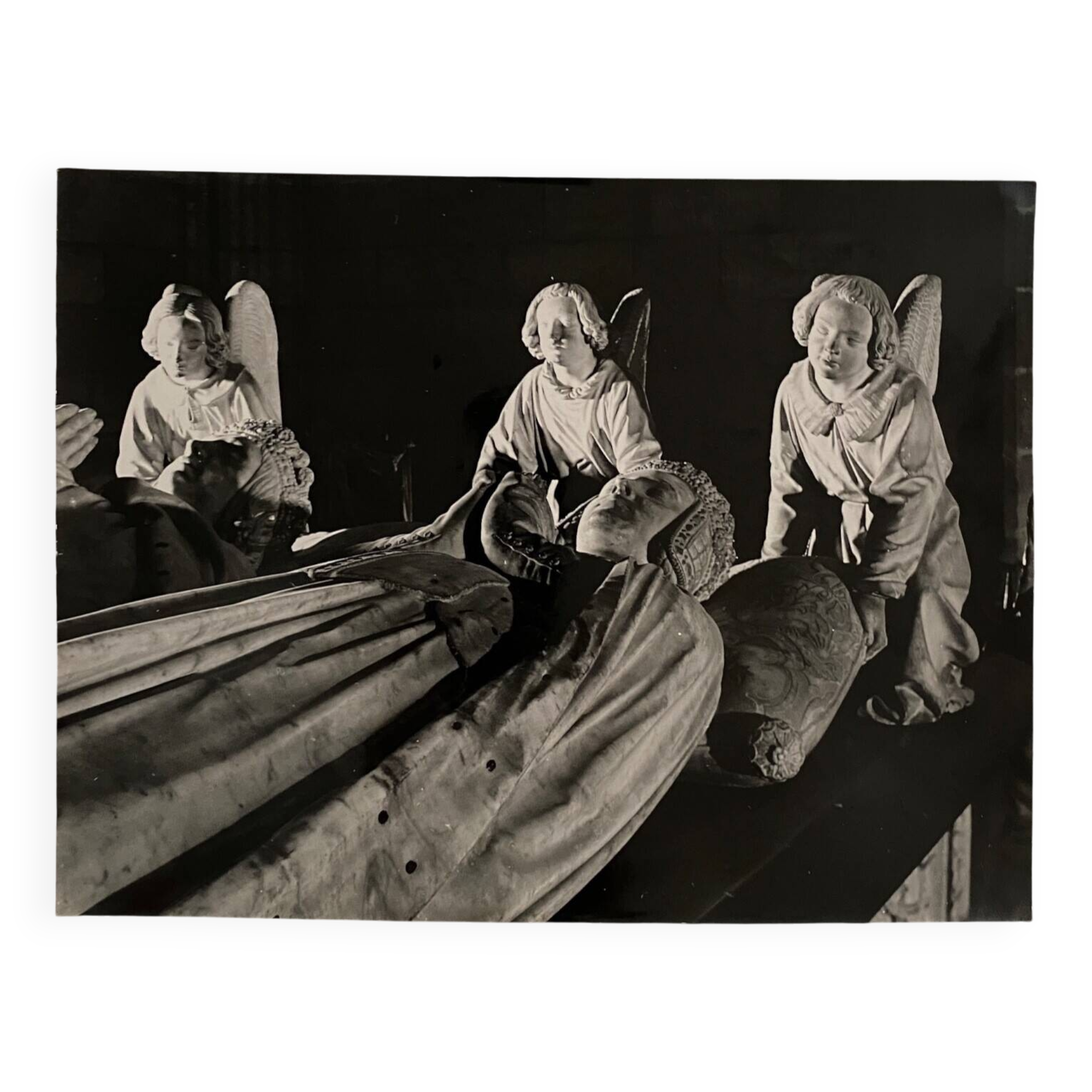 Silver gelatin photograph by Bernard Darot, Tomb of Francis II, Three Angels, 20th century