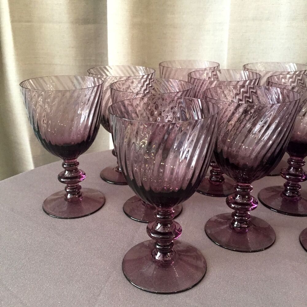 Suite of 12 purple wine glasses in hartzwiller crystal