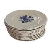 12 plates, white background and blue flowers. Lunéville. France. Years 50.