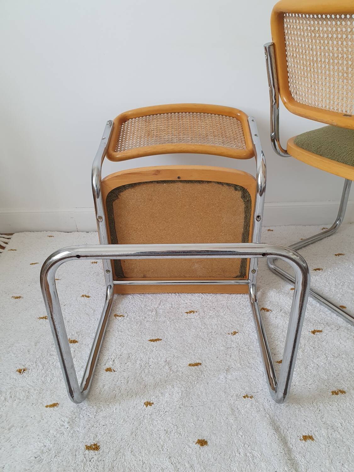 Pair of Marcel Breuer cane and fabric chairs