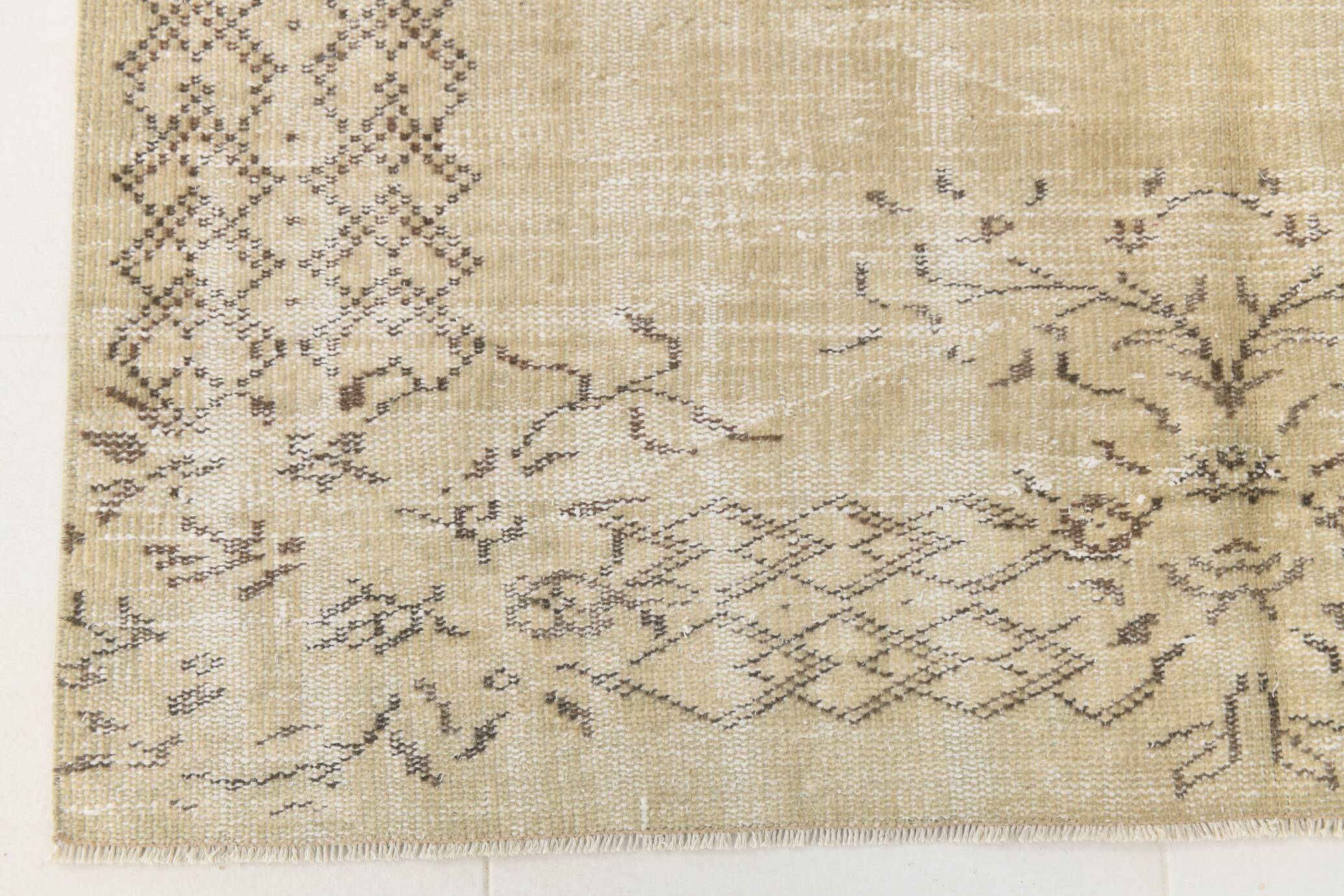 Vintage Cream & Brown Turkish Handmade Rug, 149x252Cm