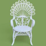 Peacock armchair and chair in white rattan, 1970