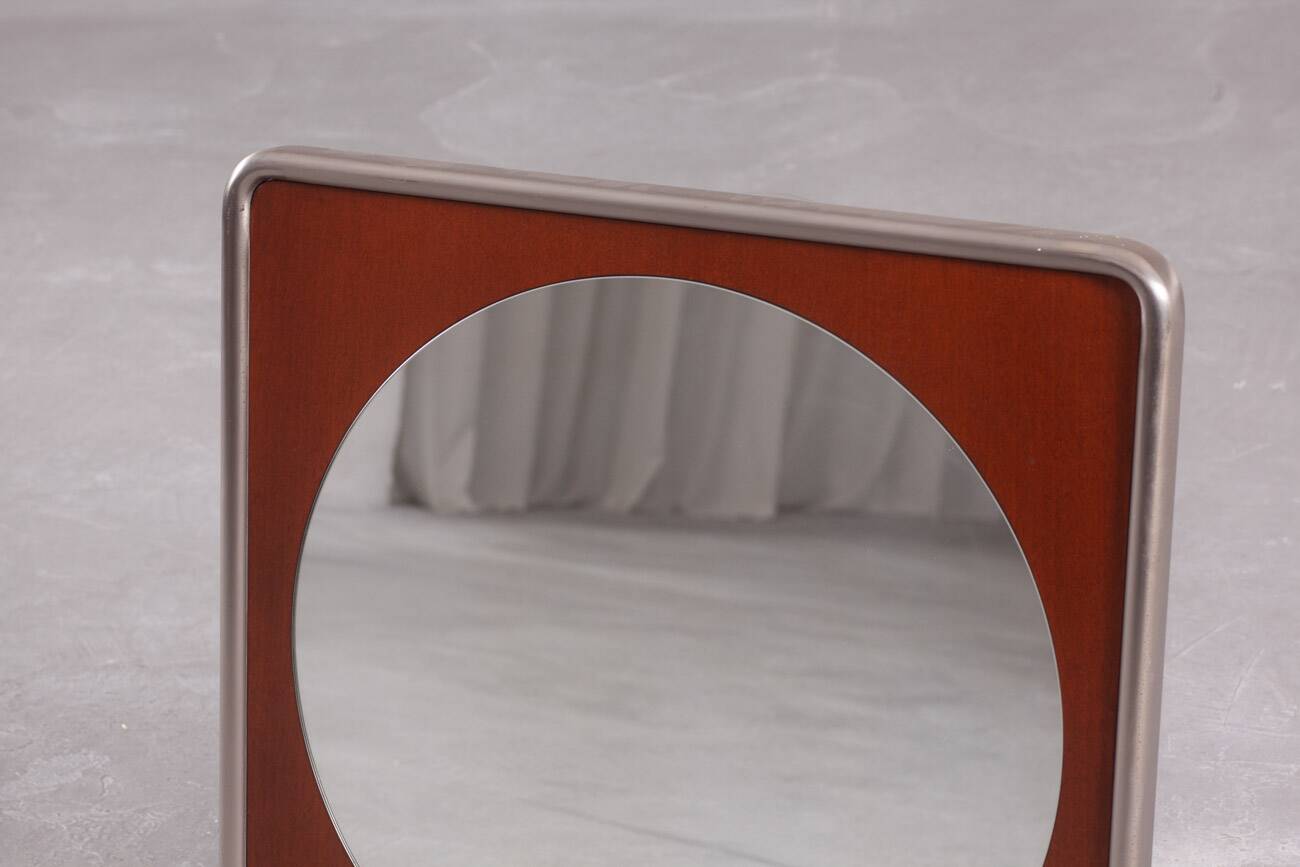 Vintage square metal and wood wall mirror, Germany 1970s