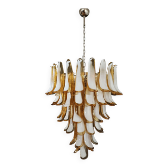 Vintage chandelier 70s italian, 75 petals in murano glass caramel
