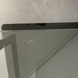 Pair of bedside tables, bedside consoles, black lacquer with glass tops, Italy, 1970s