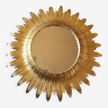 Miroir soleil en métal doré