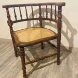 Chaise d’angle en bois et cannage