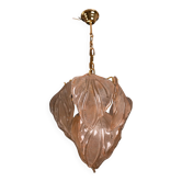Gorgeous vintage Murano chandelier with leaves of orange and pink highlights