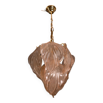 Gorgeous vintage Murano chandelier with leaves of orange and pink highlights