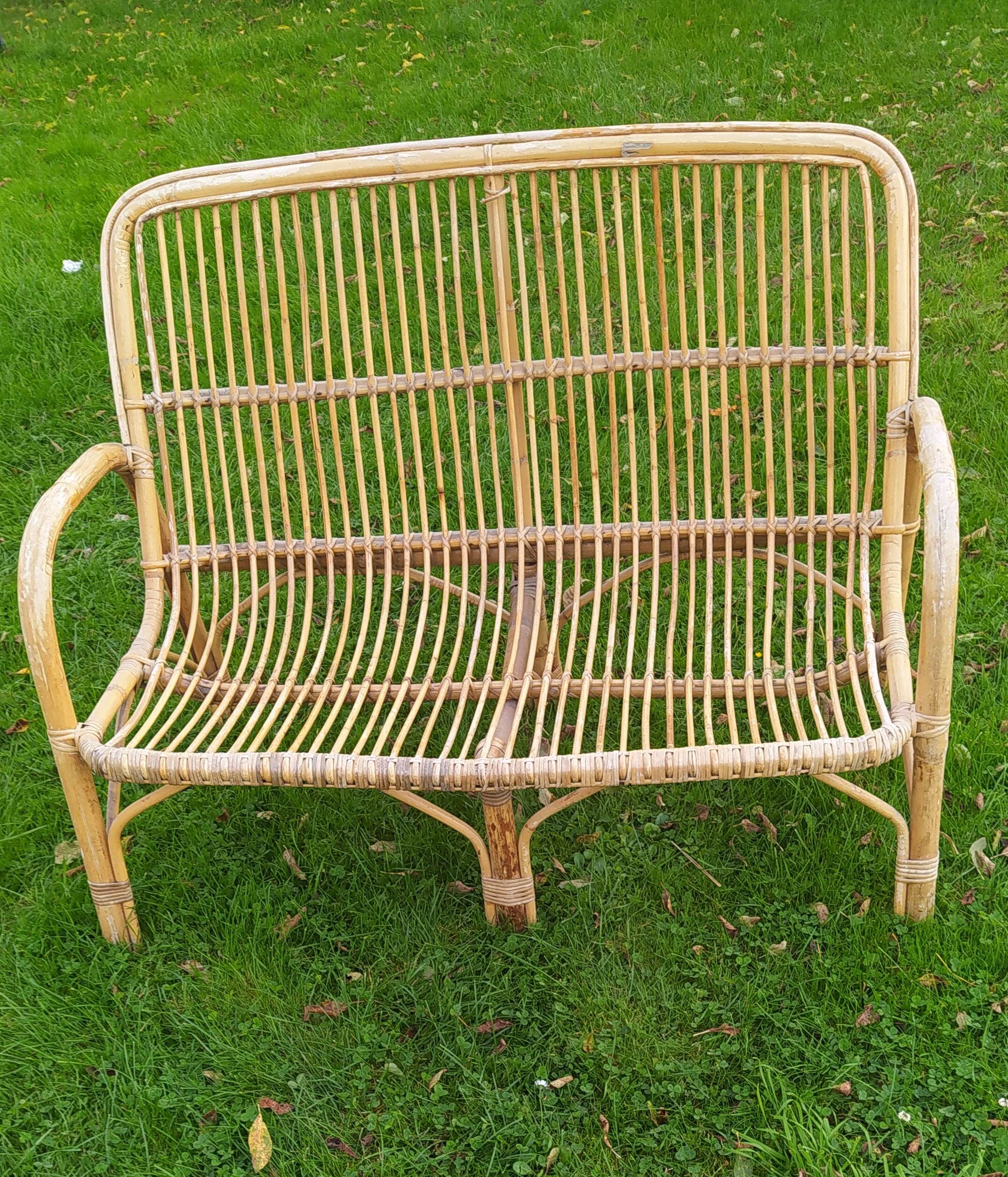 Vintage rattan basket bench