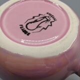 Iridescent pink frying pan, blue flower decoration