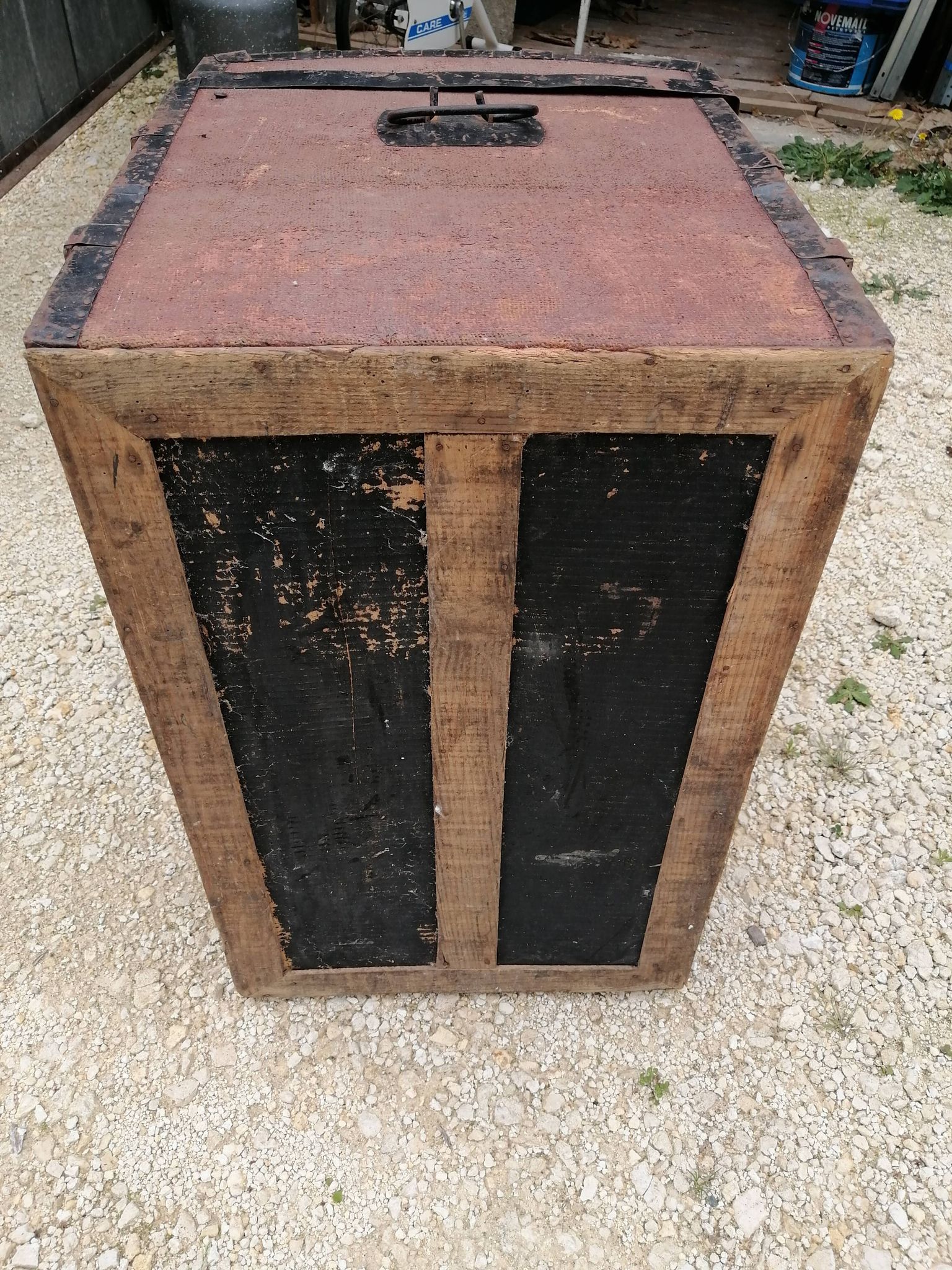 Old bombed travel trunk