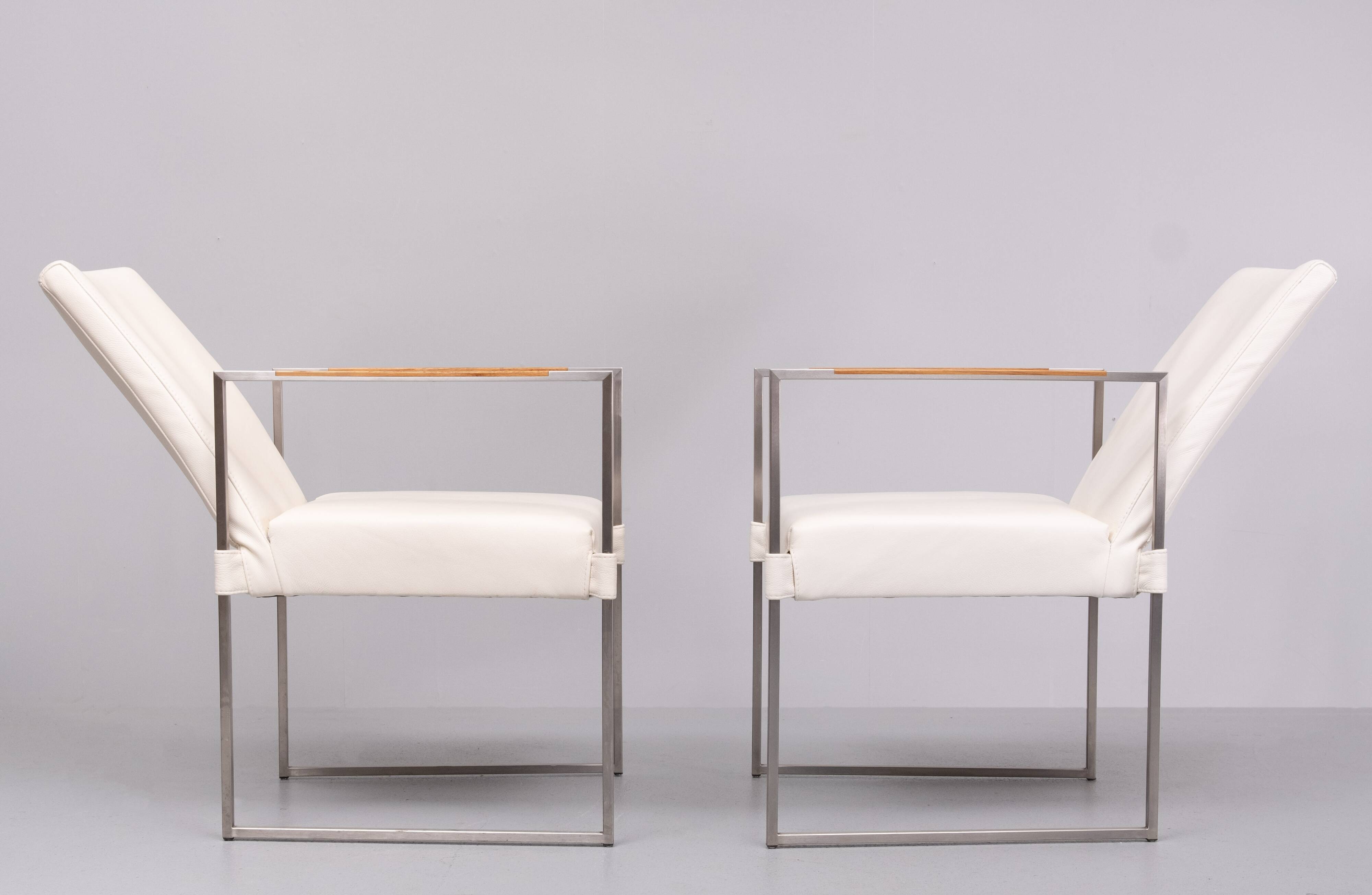 Bert Plantegie White Leather reclining Armchairs .
