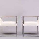 Bert Plantegie White Leather reclining Armchairs .