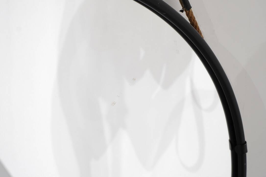 Vintage round steel mirror, Italy, 1970s.