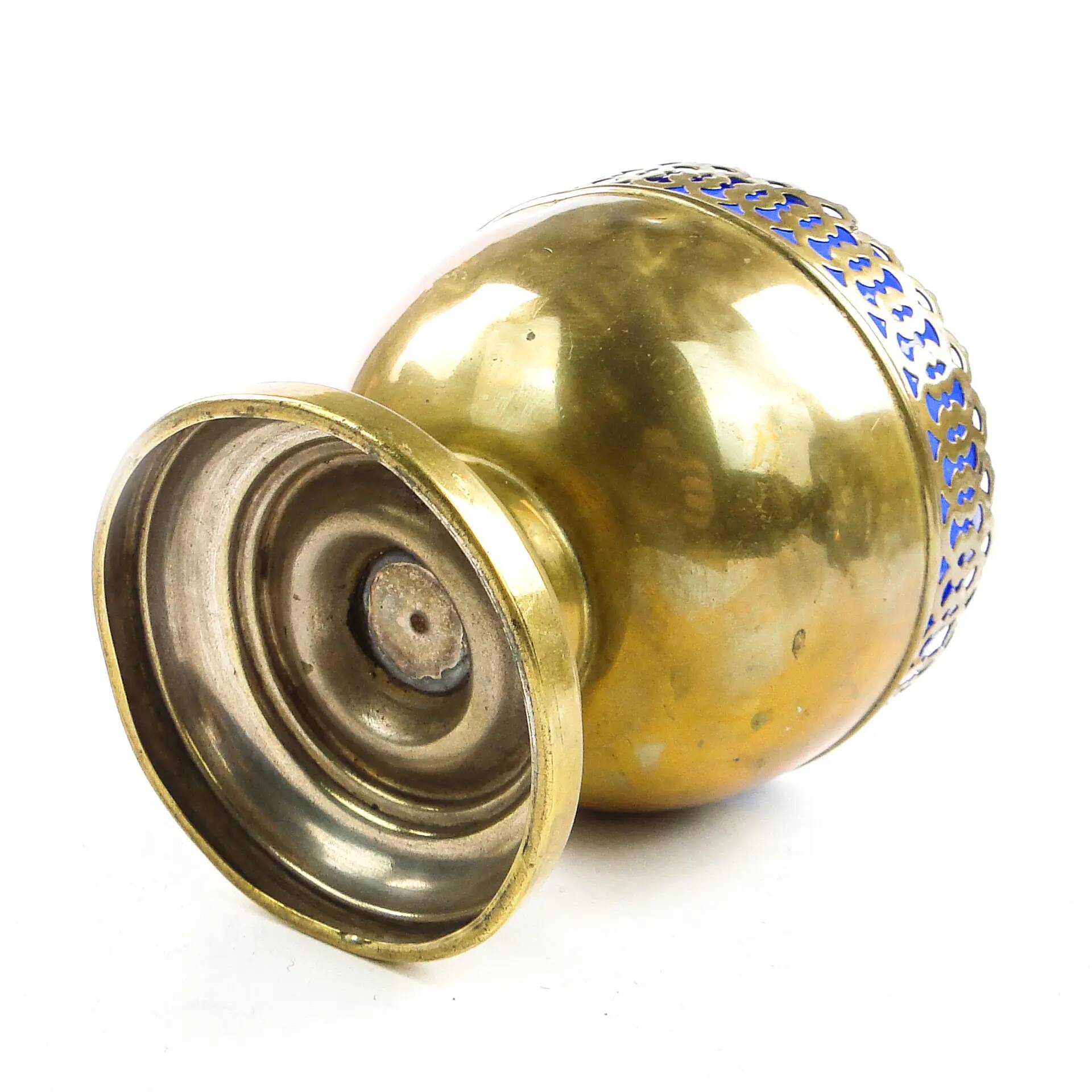Art Nouveau sugar bowl, brass, cobalt glass, Sweden, early 20th century