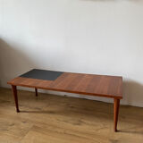 Coffee table rectangular top teak veneer and black laminate