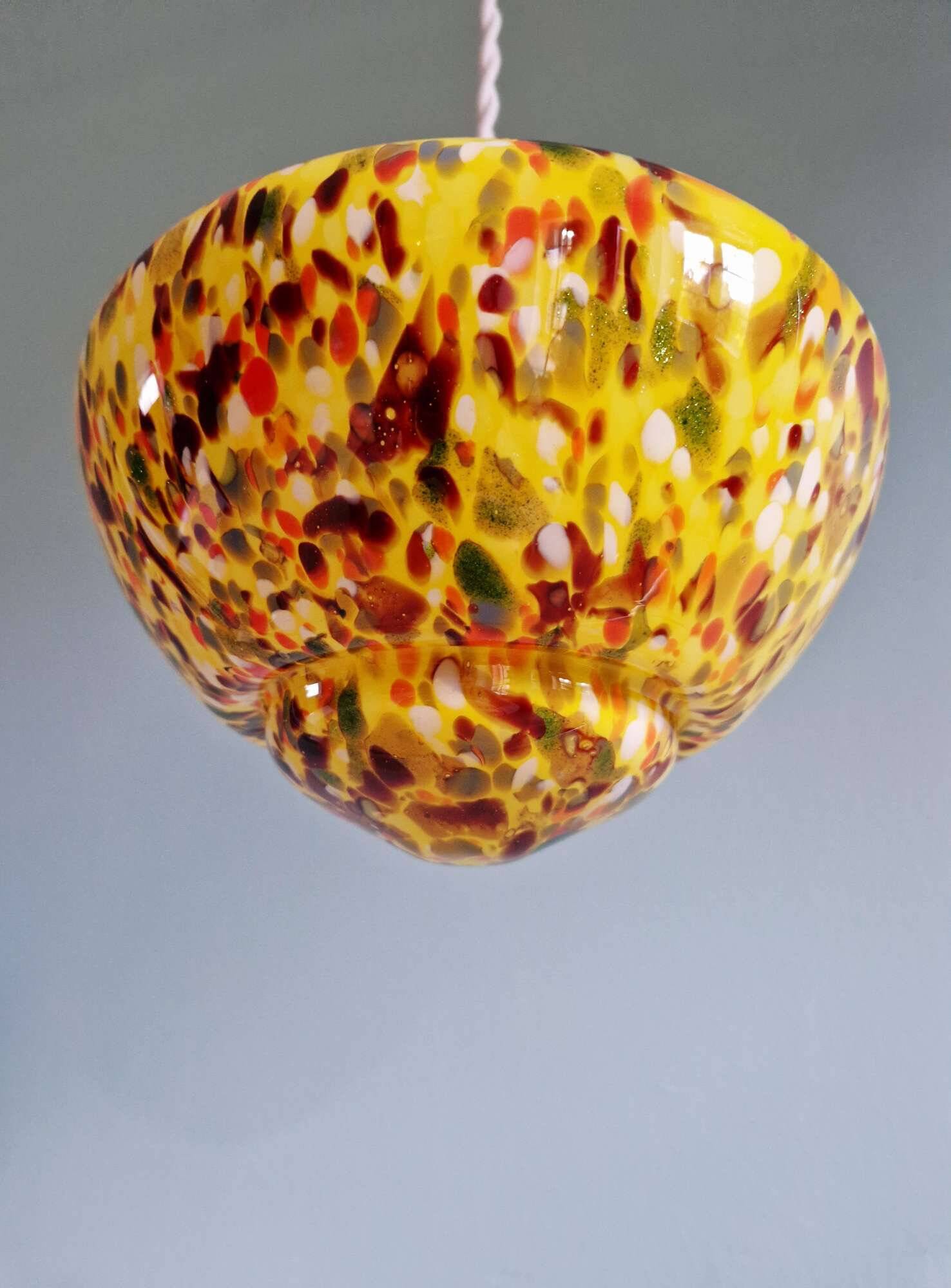 Suspension art déco en verre moucheté multicolore, années 1930