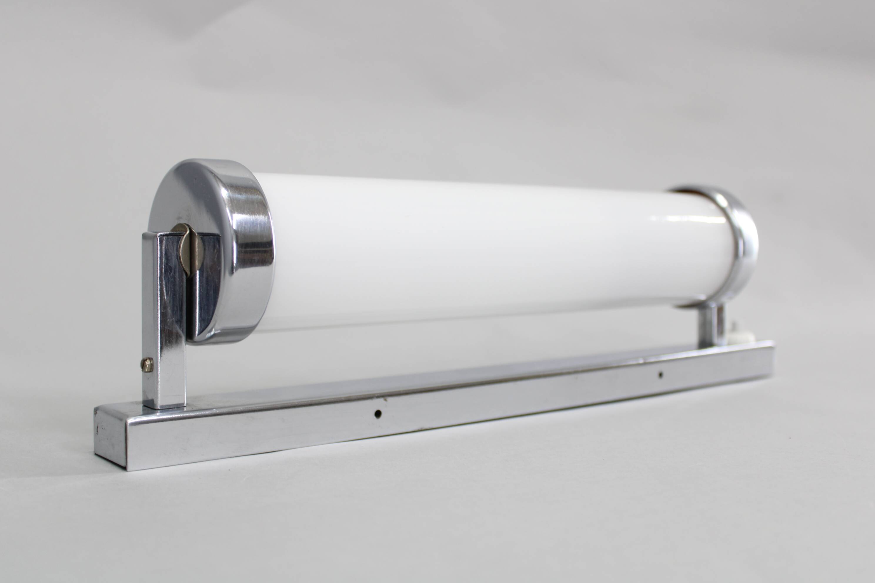 1930s Bauhaus tubular wall light, chrome & glass, Czechoslovakia