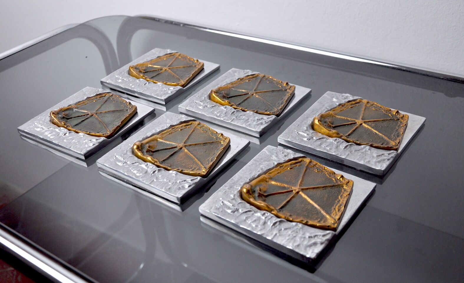 Lot of 6 brutalist coasters by Art3, 1970