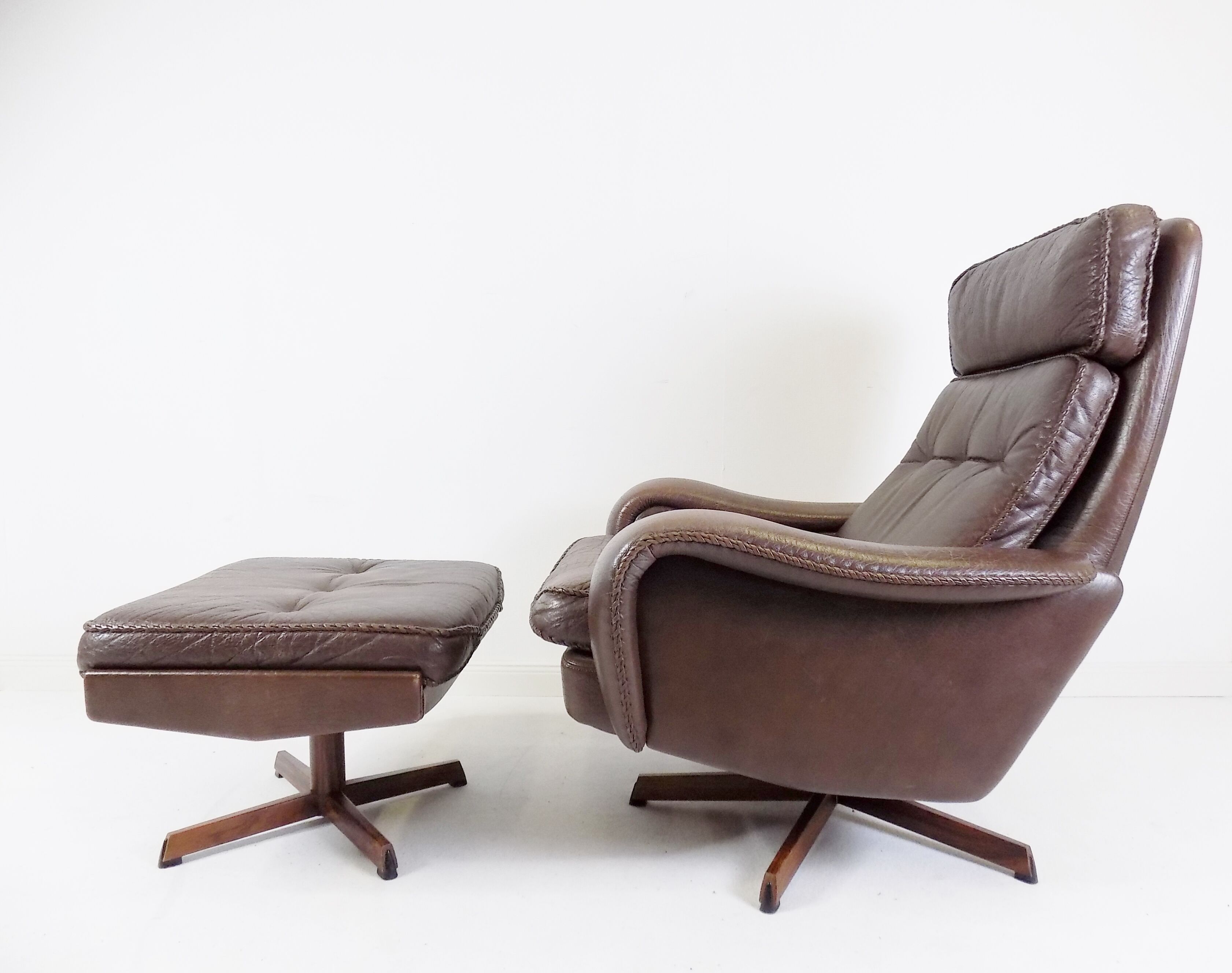 Madsen & Schubell leather armchair with ottoman for Bovenkamp