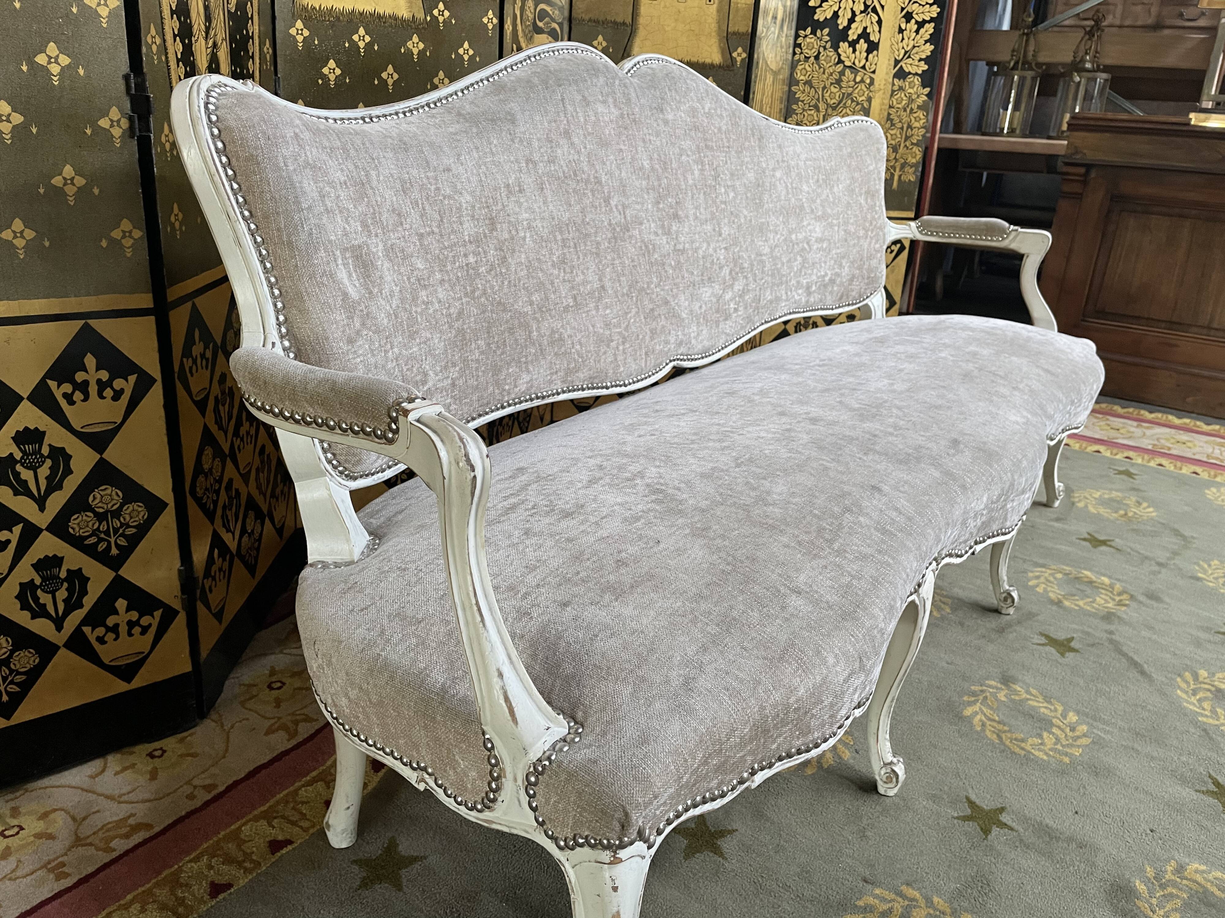 Louis XV taupe and cream style sofa