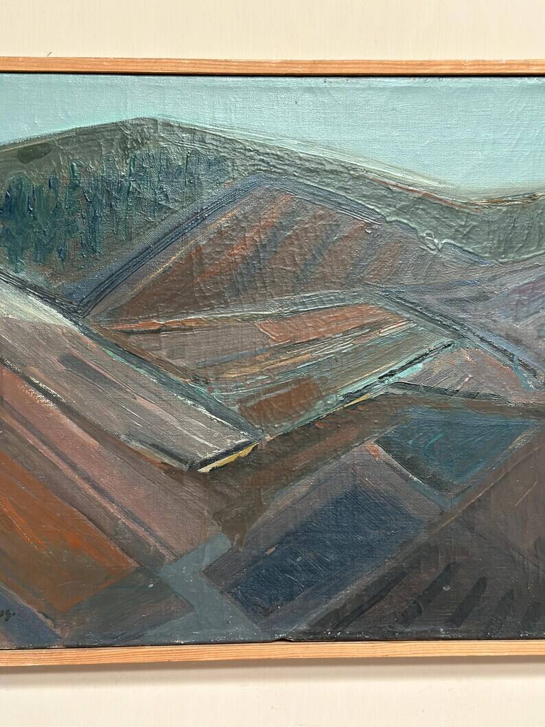 Original Swedish Oil on Canvas – “Glumslövs Backar” by Eric Julius – Signed – Vintage & Framed – 49 × 41 cm