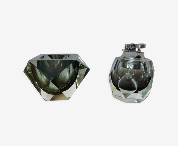 Cendrier et briquet de table en verre de Murano 1970
