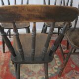 Lot de 4 chaises de salle à manger anciennes en chêne patiné, XIXe siècle