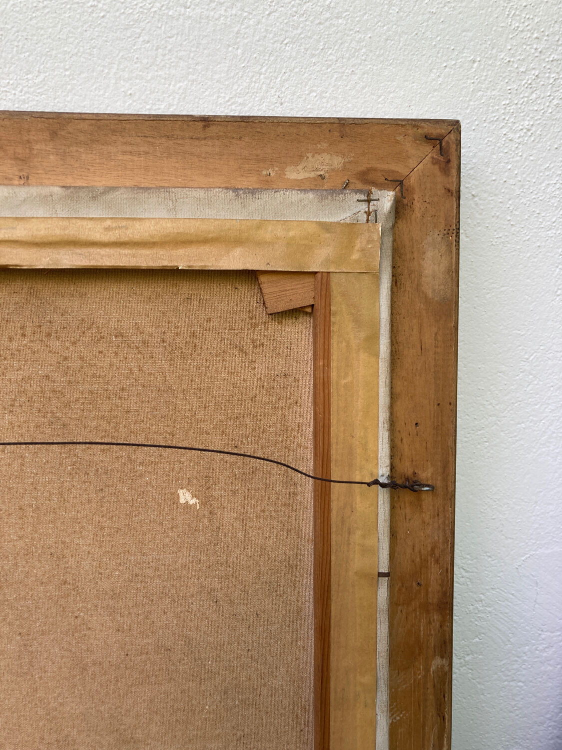 Painting on canvas still life old gilded wood frame / vintage fruit painting grape apple vase and jug