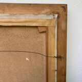 Painting on canvas still life old gilded wood frame / vintage fruit painting grape apple vase and jug