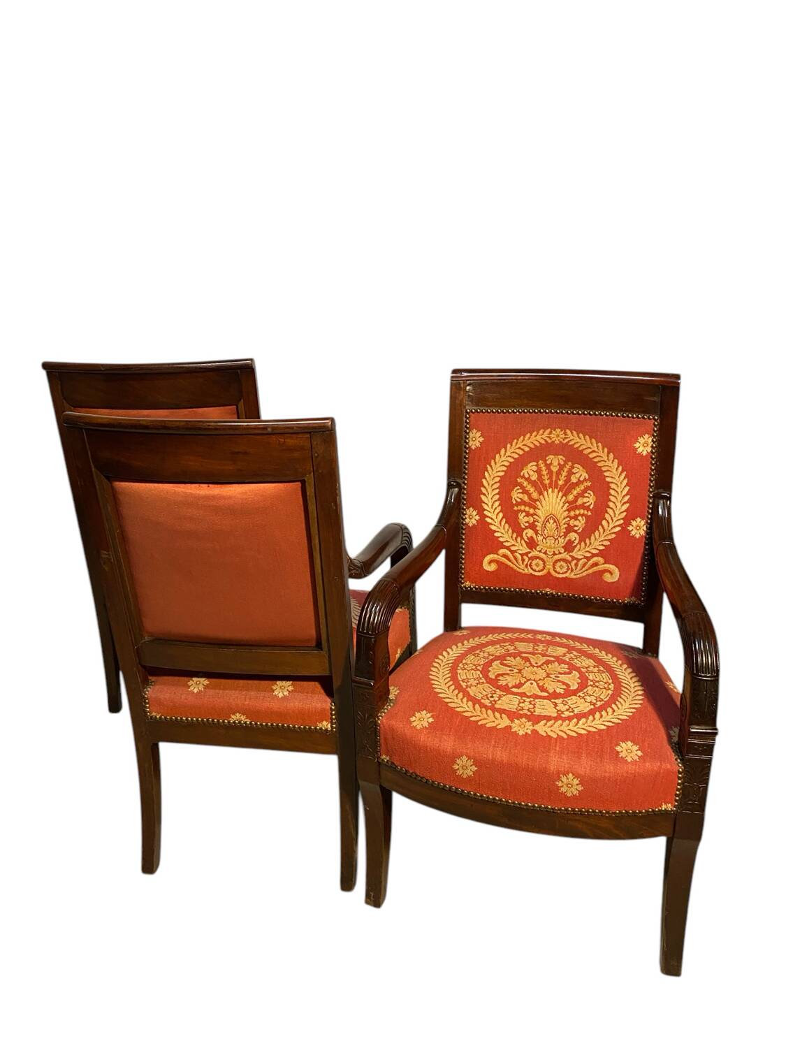 Pair of Empire Period Mahogany Armchairs and Bergère