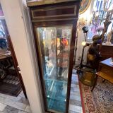 Louis XVI style display cabinet, in mahogany and mahogany veneer, with a red marble top with gallery