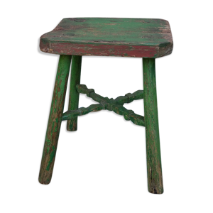 Tabouret ancien en sapin art populaire