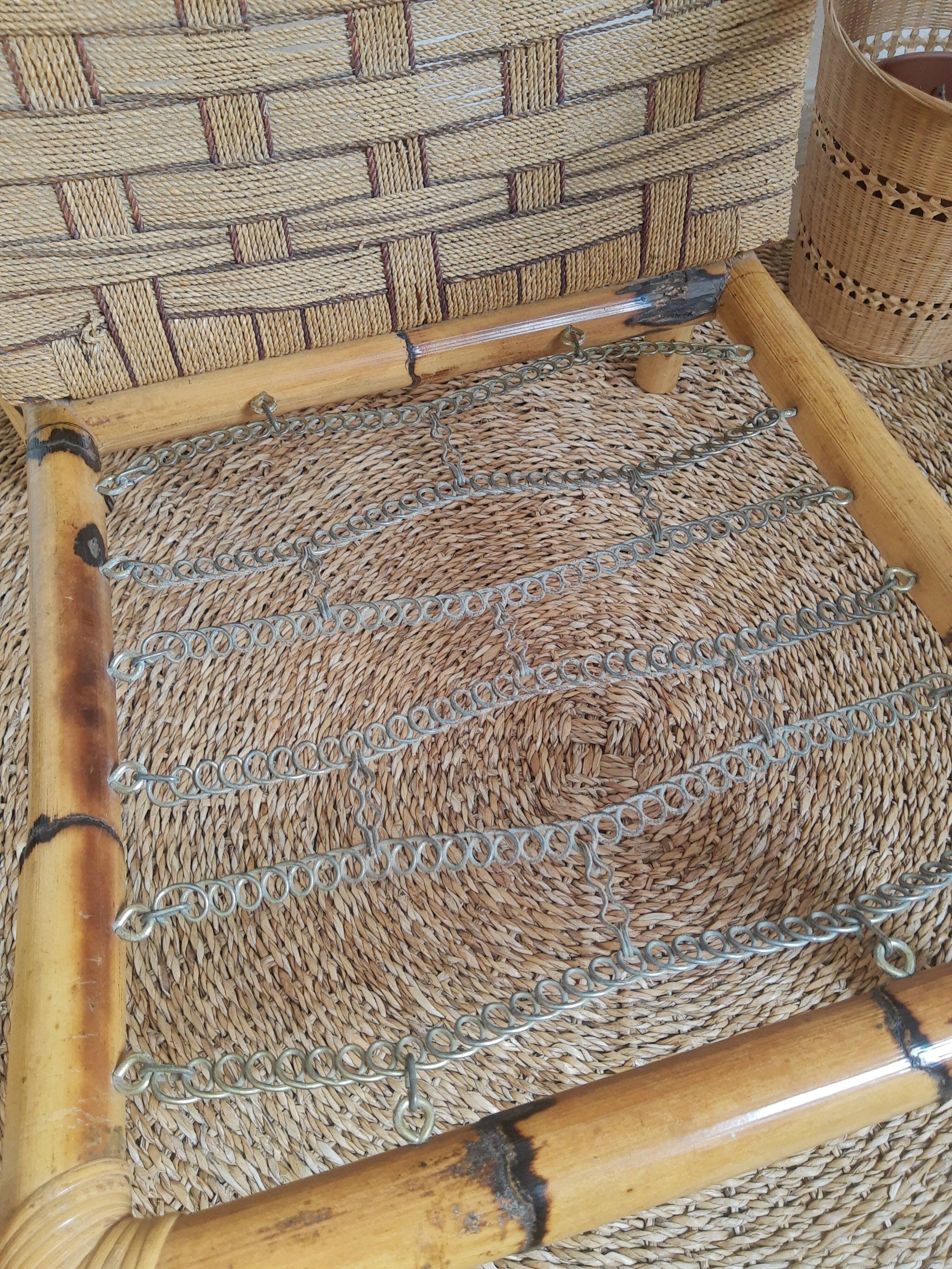 Vintage rattan and braided rope armchair